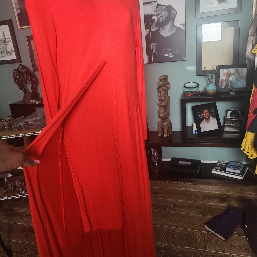 Women's Red Maxi Dress - Lightweight Long Sleeve